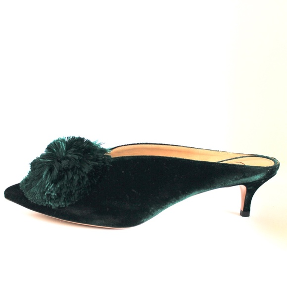 Aquazzura Powder-Puff Green Velvet Kitten Heel Mules, IT 40.5, Excellent Cond. - Picture 11 of 14